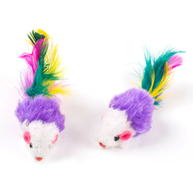 Cute Mini Soft Fleece False Mouse Cat Toys, Colorful Feather Funny Playing Training Toys