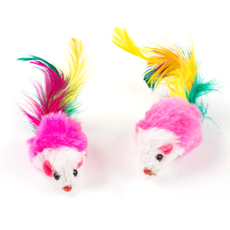 Cute Mini Soft Fleece False Mouse Cat Toys, Colorful Feather Funny Playing Training Toys