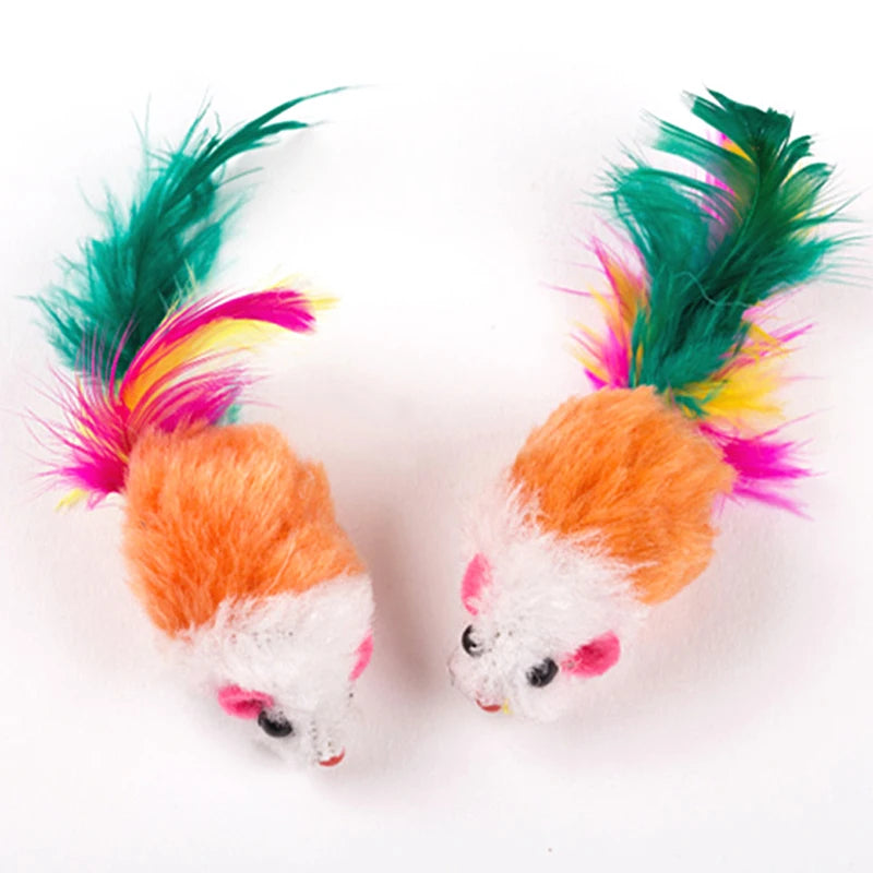 Cute Mini Soft Fleece False Mouse Cat Toys, Colorful Feather Funny Playing Training Toys