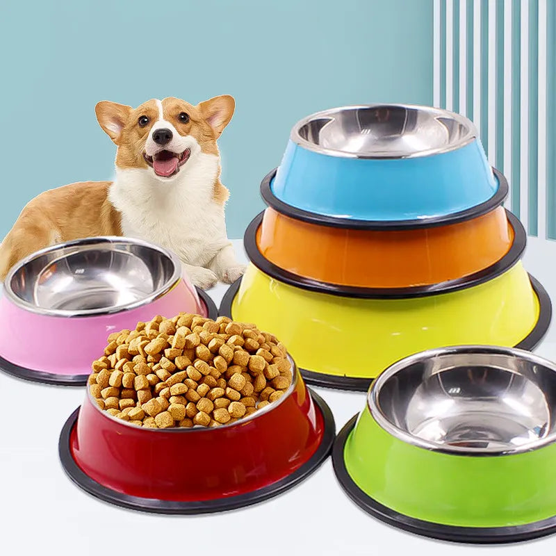200-1600ml Stainless Steel Dogs Bowl, Cats Non-Slip Food Drinking Water, Eating Container Dish, Puppy Kitten Feeder