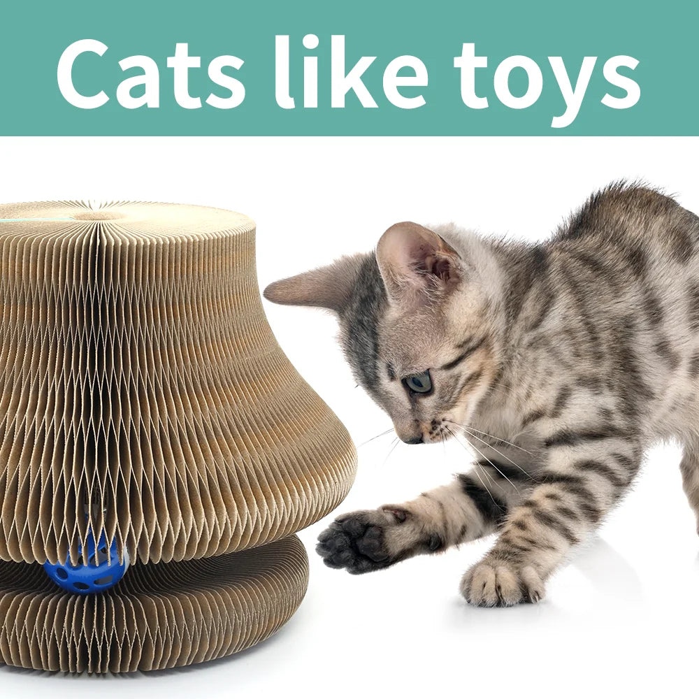 Large folded cat scratcher, cat interactive toy With Toy Bell Ball, Magic Organ Cats Scratch Board