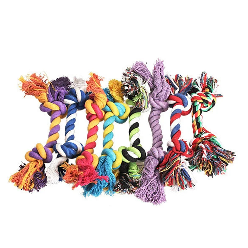 1 pcs Puppy Cotton Chew Knot Toy Durable Braided Bone Rope 15CM (Random Color )