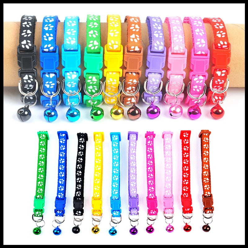 Cute Bell Pet Collar, Footprint Cat, Collar Dog Cartoon Supplies Harnesses