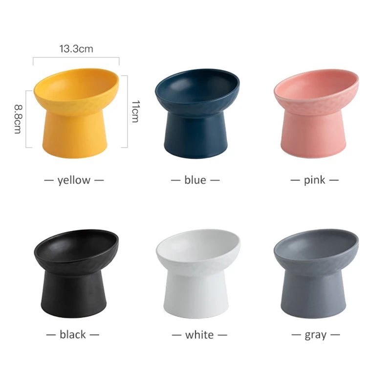 Cat Nordic Style Food Water Bowl, Ceramic Eating Dishes High Foot Raised Matte Bowls