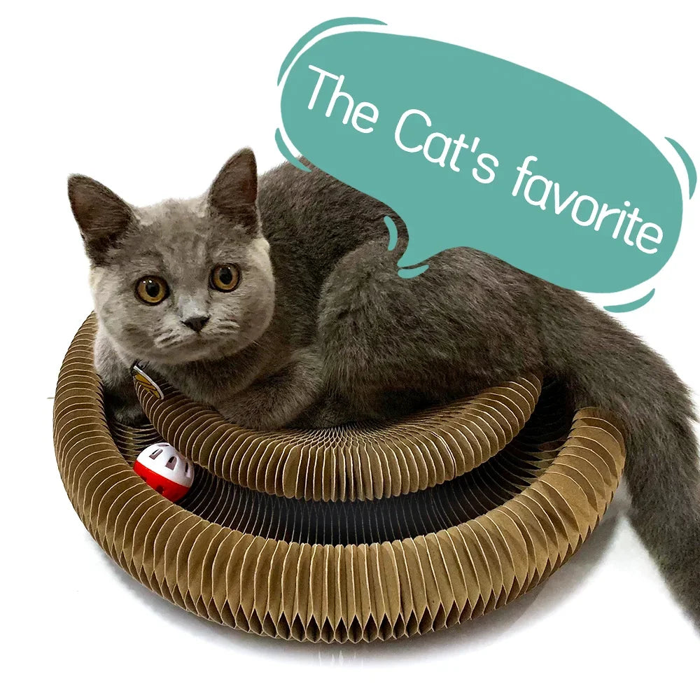 Large folded cat scratcher, cat interactive toy With Toy Bell Ball, Magic Organ Cats Scratch Board