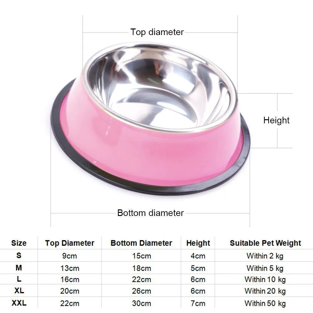 200-1600ml Stainless Steel Dogs Bowl, Cats Non-Slip Food Drinking Water, Eating Container Dish, Puppy Kitten Feeder