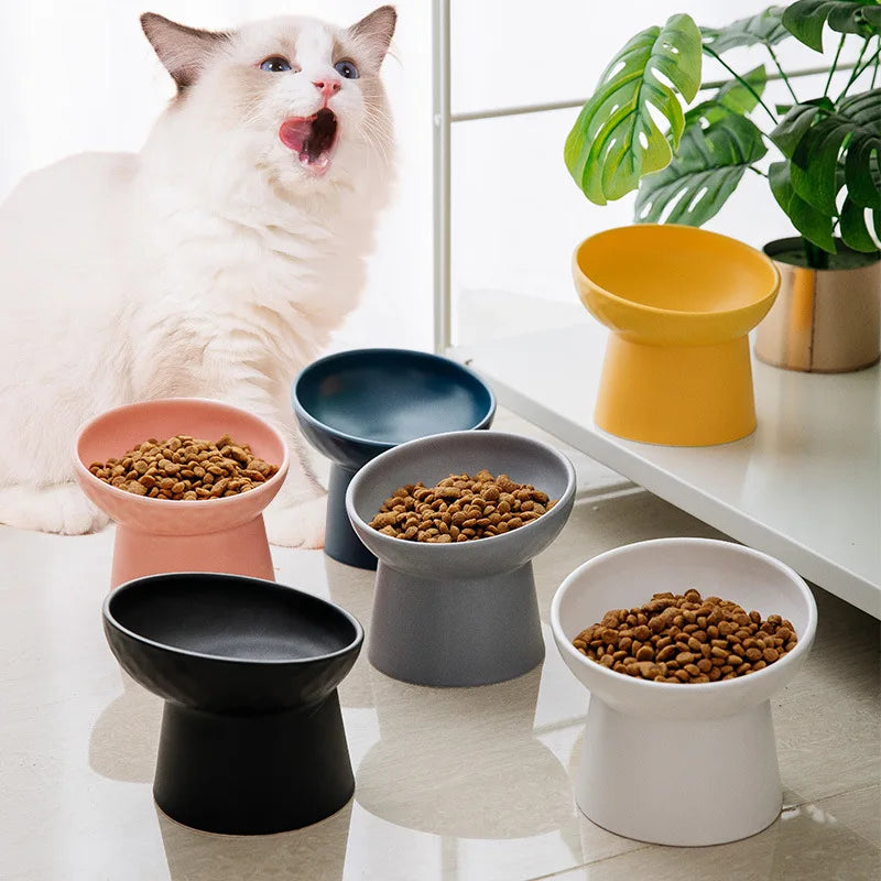 Cat Nordic Style Food Water Bowl, Ceramic Eating Dishes High Foot Raised Matte Bowls
