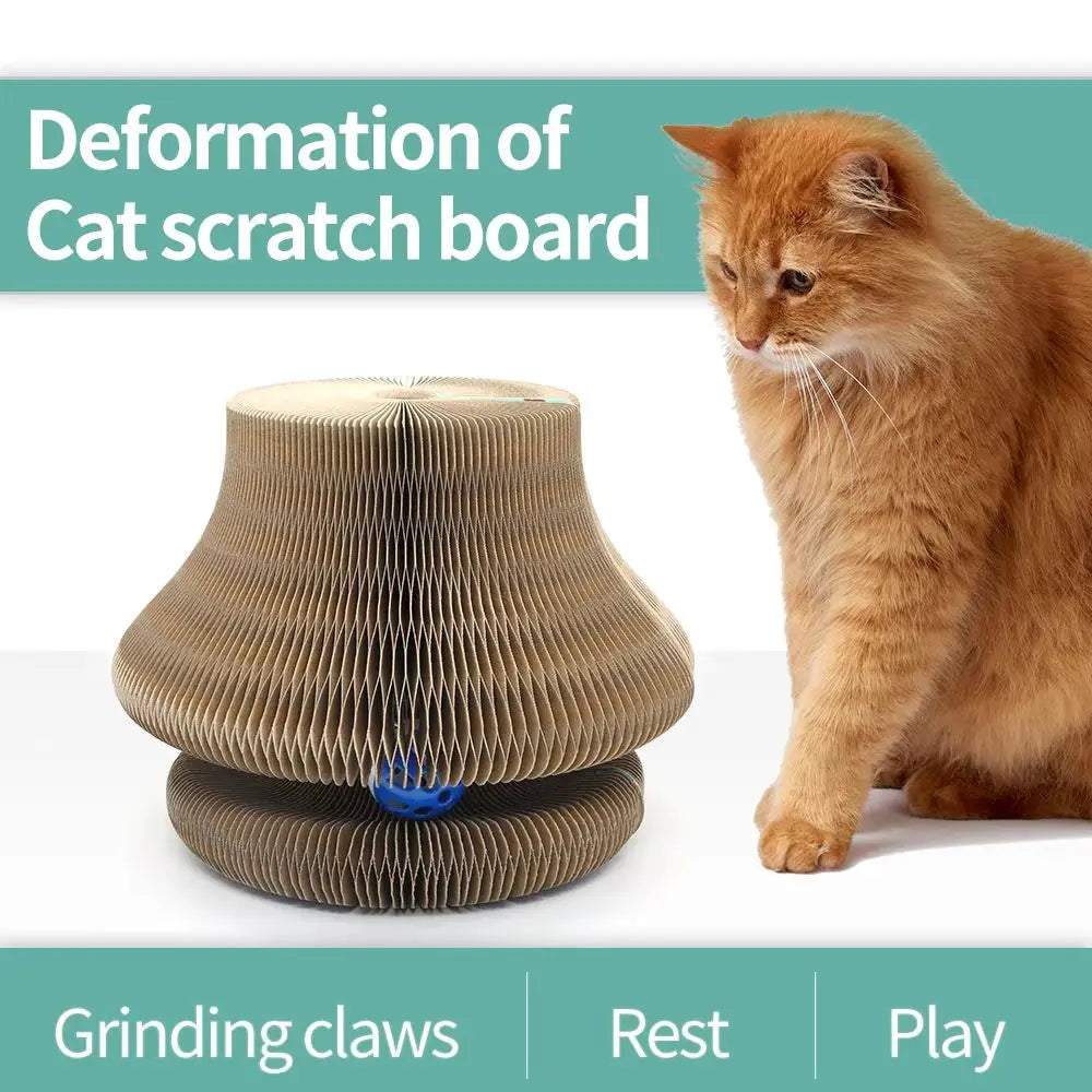 Large folded cat scratcher, cat interactive toy With Toy Bell Ball, Magic Organ Cats Scratch Board