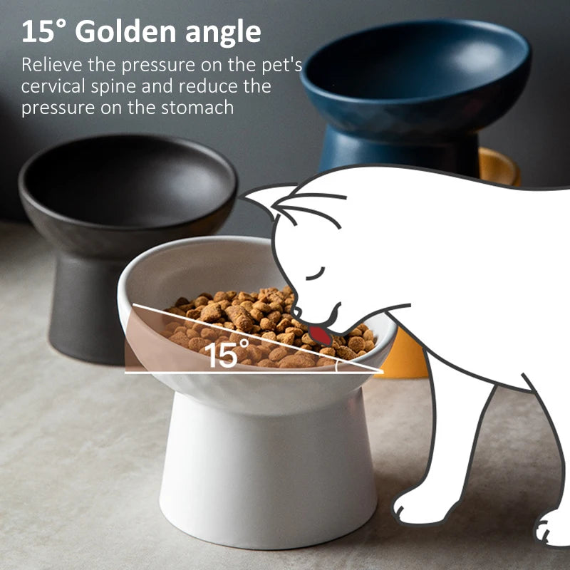 Cat Nordic Style Food Water Bowl, Ceramic Eating Dishes High Foot Raised Matte Bowls