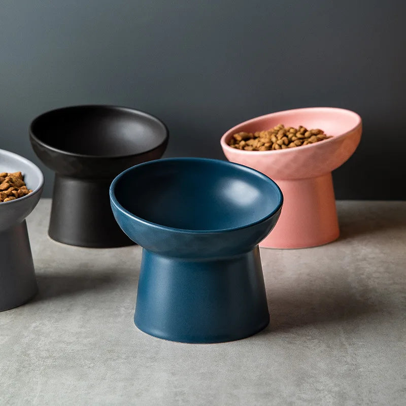Cat Nordic Style Food Water Bowl, Ceramic Eating Dishes High Foot Raised Matte Bowls