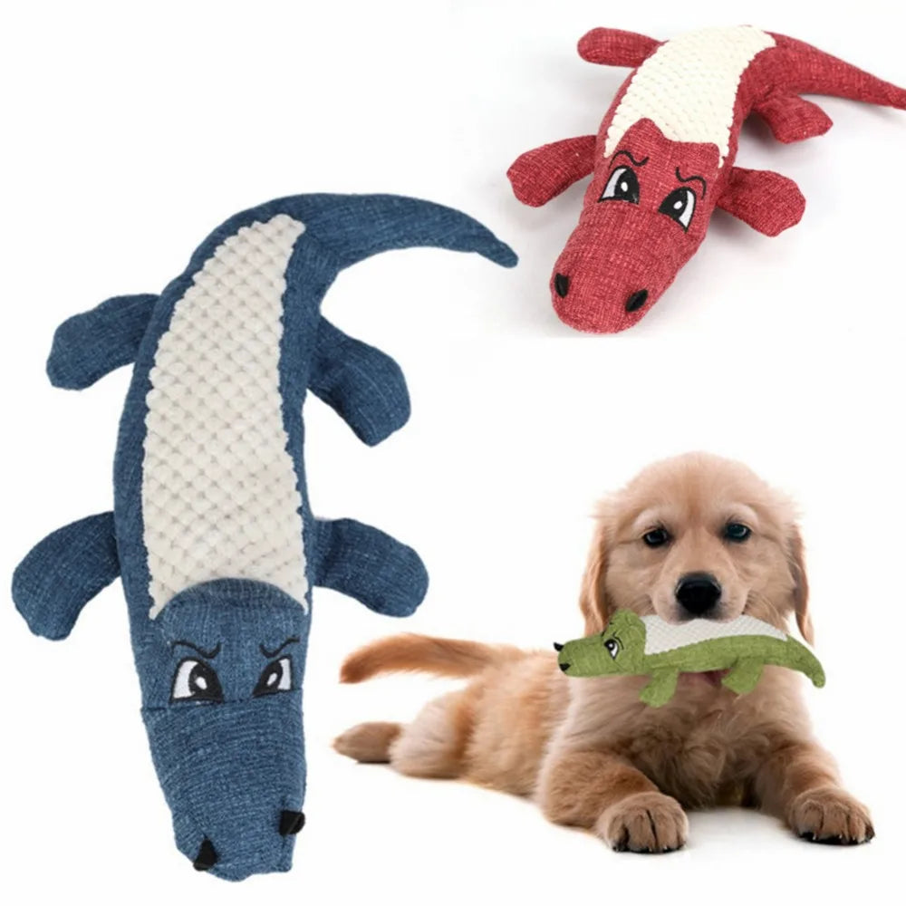 Pet Chew Squeak Toys, Cartoon Stuffed Animal Dog Toy, Crocodile Plush Toy, Bite Resistant Squirrel Squeaker Toys