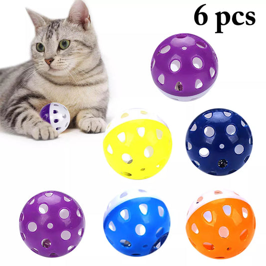 6pcs Toys For Cats Ball With Bell Playing Chew Rattle Scratch Plastic Ball, Interactive Cat Training Toys Cat Toy