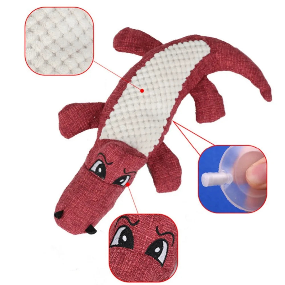 Pet Chew Squeak Toys, Cartoon Stuffed Animal Dog Toy, Crocodile Plush Toy, Bite Resistant Squirrel Squeaker Toys