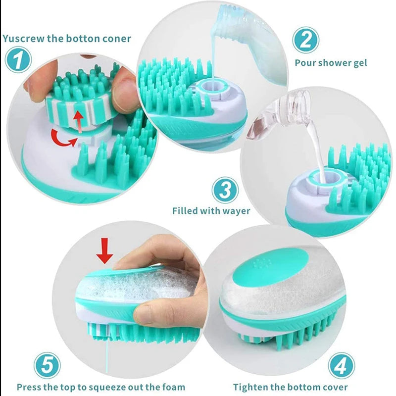 Pet Dog Cat Bath Brush 2-in-1, Pet SPA Massage, Comb Soft Silicone Pet Shower Hair, Grooming Cmobs Dog Cleaning Tool