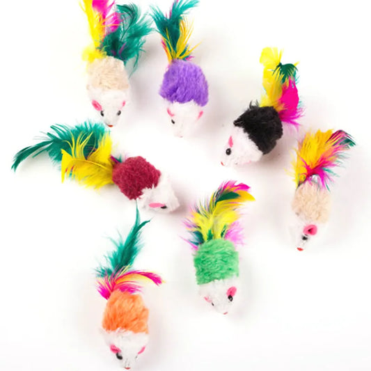 Cute Mini Soft Fleece False Mouse Cat Toys, Colorful Feather Funny Playing Training Toys