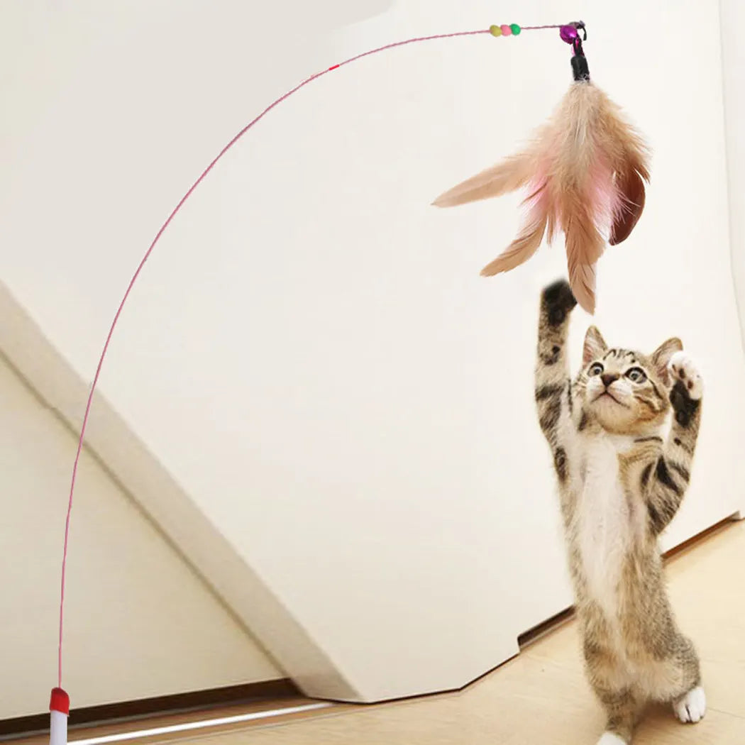 1Pc Cat Toy Stick Feather Wand With Bell Mouse Cage Toys, Plastic Artificial Colorful Cat Teaser Toy, Random Color