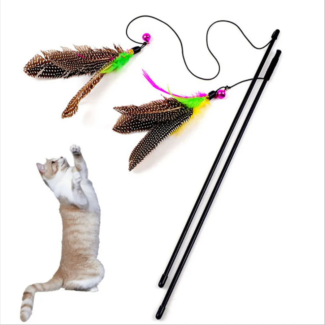 1Pc Cat Toy Stick Feather Wand With Bell Mouse Cage Toys, Plastic Artificial Colorful Cat Teaser Toy, Random Color