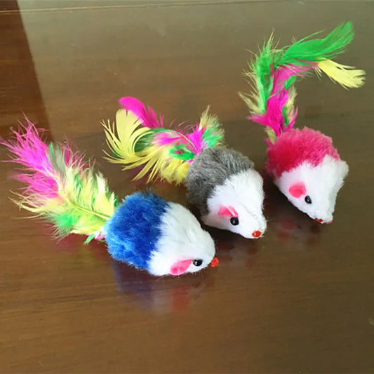 Cute Mini Soft Fleece False Mouse Cat Toys, Colorful Feather Funny Playing Training Toys