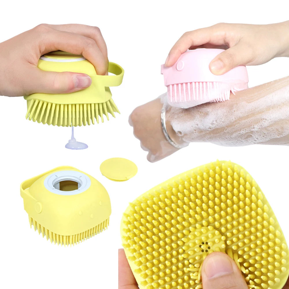 Pet Dog Cat Bath Brush 2-in-1, Pet SPA Massage, Comb Soft Silicone Pet Shower Hair, Grooming Cmobs Dog Cleaning Tool