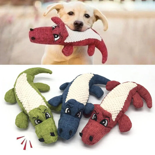 Pet Chew Squeak Toys, Cartoon Stuffed Animal Dog Toy, Crocodile Plush Toy, Bite Resistant Squirrel Squeaker Toys