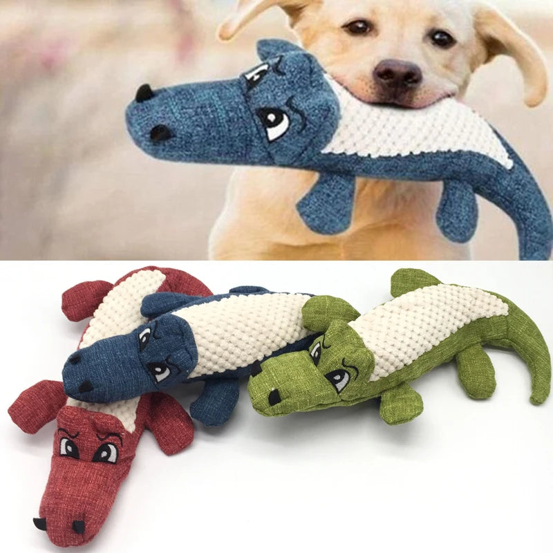 Pet Chew Squeak Toys, Cartoon Stuffed Animal Dog Toy, Crocodile Plush Toy, Bite Resistant Squirrel Squeaker Toys