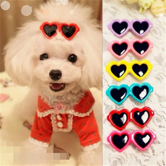 Pet Lovely Heart Sunglasses Hairpins, Pet Dog Bows Hair Clips for Puppy Dogs Cat Yorkie Teddy, Pet Hair Decor 1pc