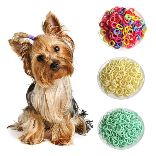 100pieces/Set Pet Elastic Hair Band Cute Dog Grooming Hair Accessories Diameter 0.87inch Colorful Puppy Rubber Band