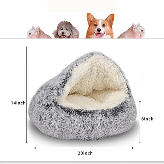 Soft Plush Round Cat Bed Pet Mattress, Warm Comfortable Basket Cat and Dog 2 in 1 Sleeping Bag, Nest for Small Dogs