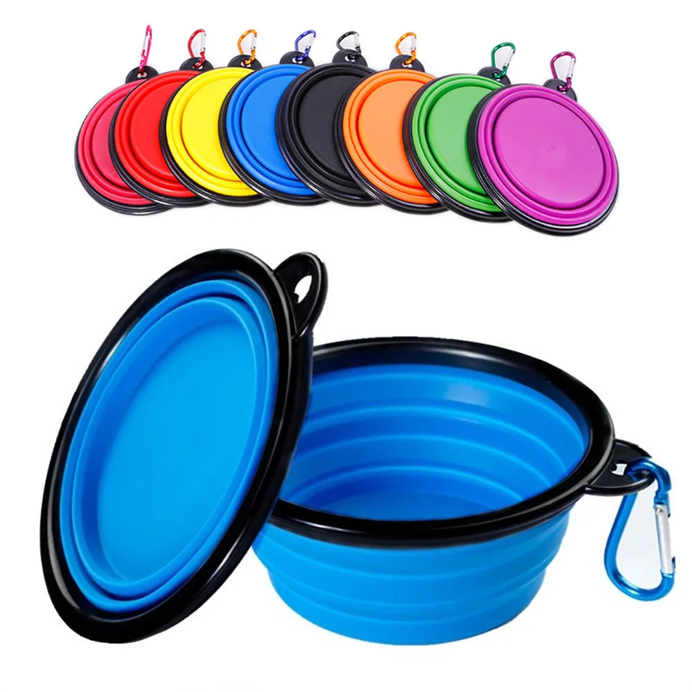 Collapsible Pet Silicone Dog Food Water Bowl, Outdoor Camping Travel Portable Folding Pet Supplies, Pet Bowl Dishes with Carabiner