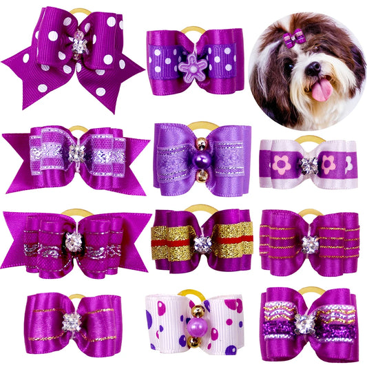 20pcs Pet Dog Cute Hair Bows with Rhinestone&Flowers Ribbon Bows Dog Hair Accessory