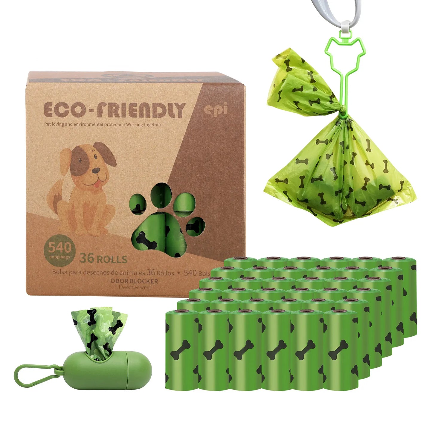 EPI Biodegradable Pet Garbage Bag Dog, Dog Poop Bag Dispenser, Dog Cleaning Supplies