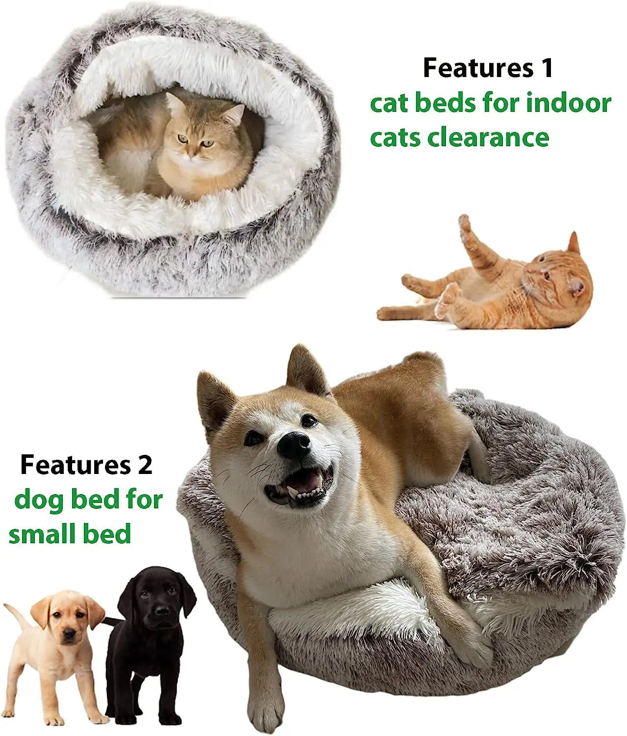 Soft Plush Round Cat Bed Pet Mattress, Warm Comfortable Basket Cat and Dog 2 in 1 Sleeping Bag, Nest for Small Dogs