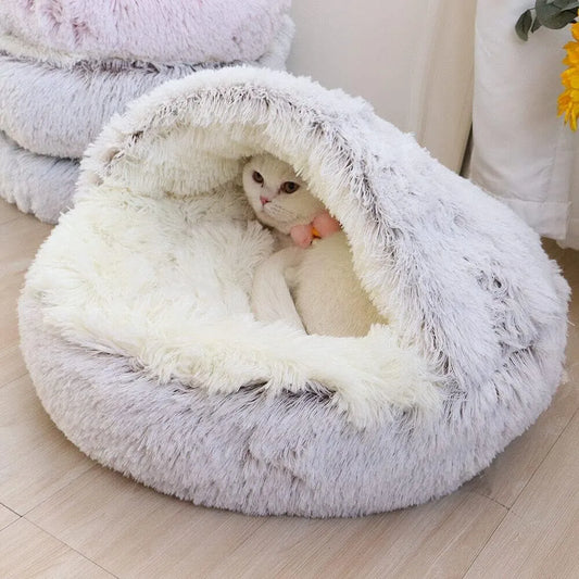 Soft Plush Round Cat Bed Pet Mattress, Warm Comfortable Basket Cat and Dog 2 in 1 Sleeping Bag, Nest for Small Dogs