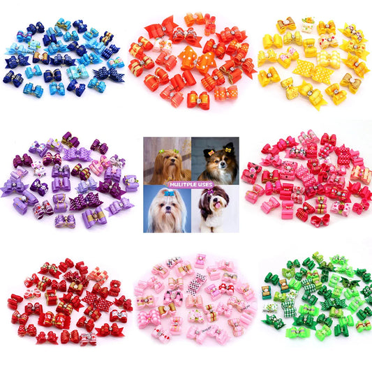 20pcs Pet Dog Cute Hair Bows with Rhinestone&Flowers Ribbon Bows Dog Hair Accessory