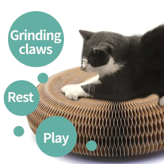 Large folded cat scratcher, cat interactive toy With Toy Bell Ball, Magic Organ Cats Scratch Board