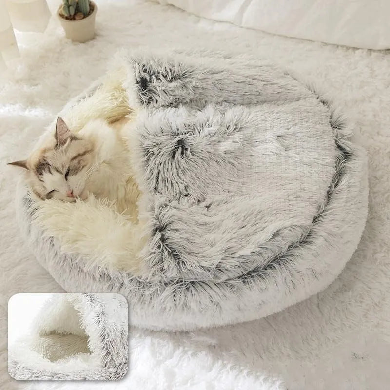 Soft Plush Round Cat Bed Pet Mattress, Warm Comfortable Basket Cat and Dog 2 in 1 Sleeping Bag, Nest for Small Dogs