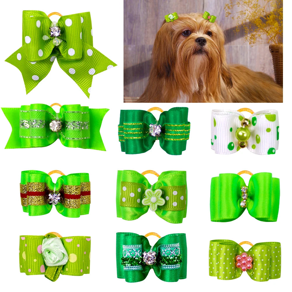 20pcs Pet Dog Cute Hair Bows with Rhinestone&Flowers Ribbon Bows Dog Hair Accessory