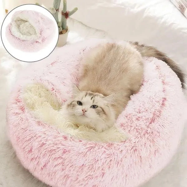 Soft Plush Round Cat Bed Pet Mattress, Warm Comfortable Basket Cat and Dog 2 in 1 Sleeping Bag, Nest for Small Dogs