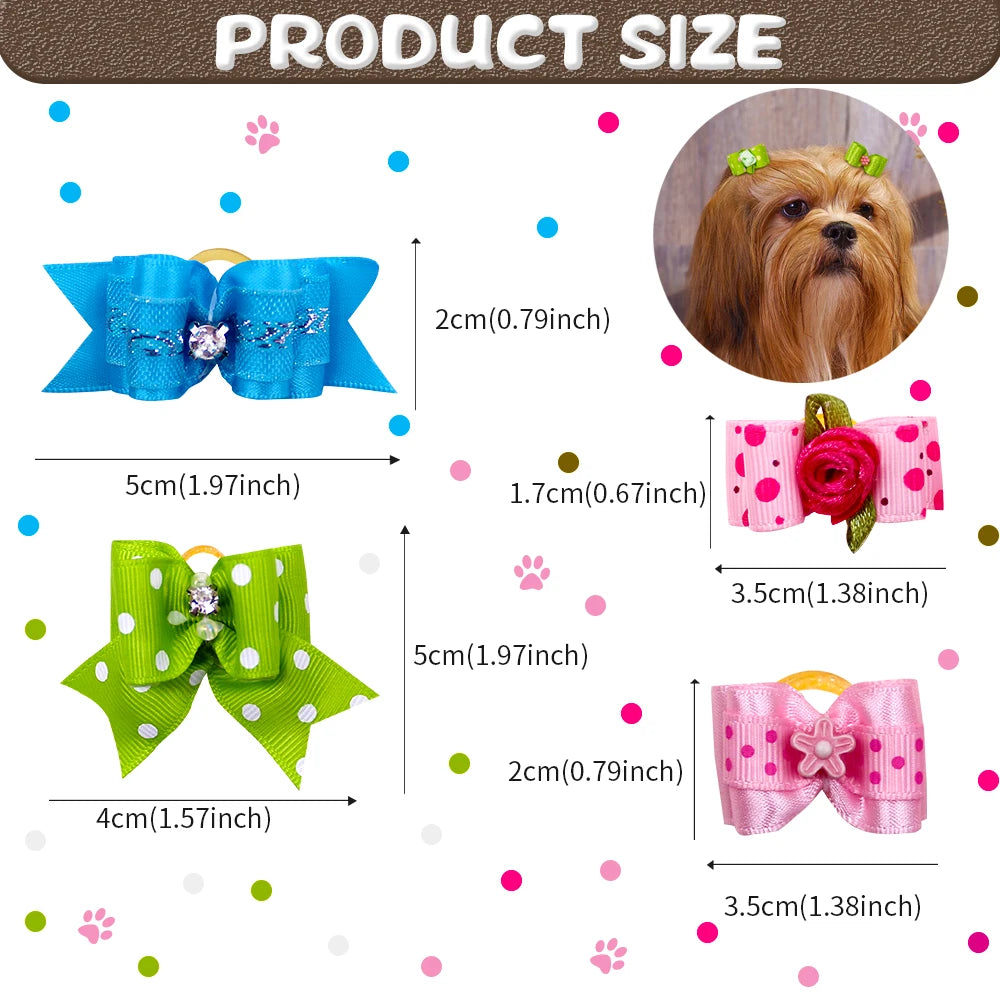 20pcs Pet Dog Cute Hair Bows with Rhinestone&Flowers Ribbon Bows Dog Hair Accessory