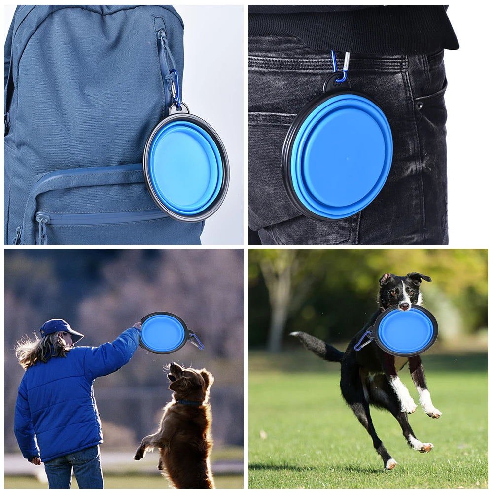 Collapsible Pet Silicone Dog Food Water Bowl, Outdoor Camping Travel Portable Folding Pet Supplies, Pet Bowl Dishes with Carabiner