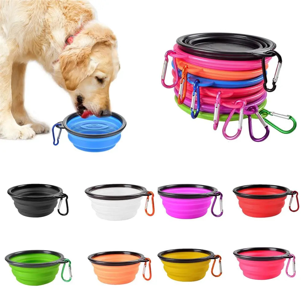 Collapsible Pet Silicone Dog Food Water Bowl, Outdoor Camping Travel Portable Folding Pet Supplies, Pet Bowl Dishes with Carabiner